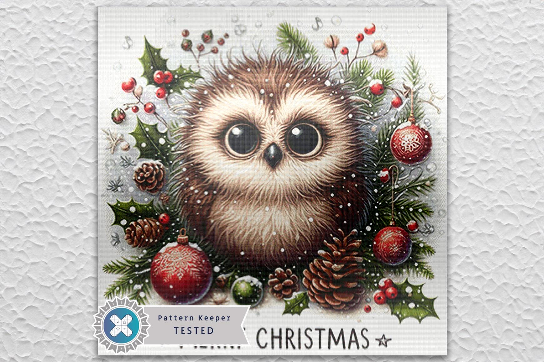 Cute Christmas Owl Full Coverage Counted Cross Stitch Pattern Digital PDF Compatible with Pattern Ke