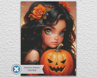 Herbst Kürbis Fee Kreuzstichmuster Digitale PDF-Kompatibilität mit der Pattern keeper App. Sofortiger Download Druckbare PDF-Datei