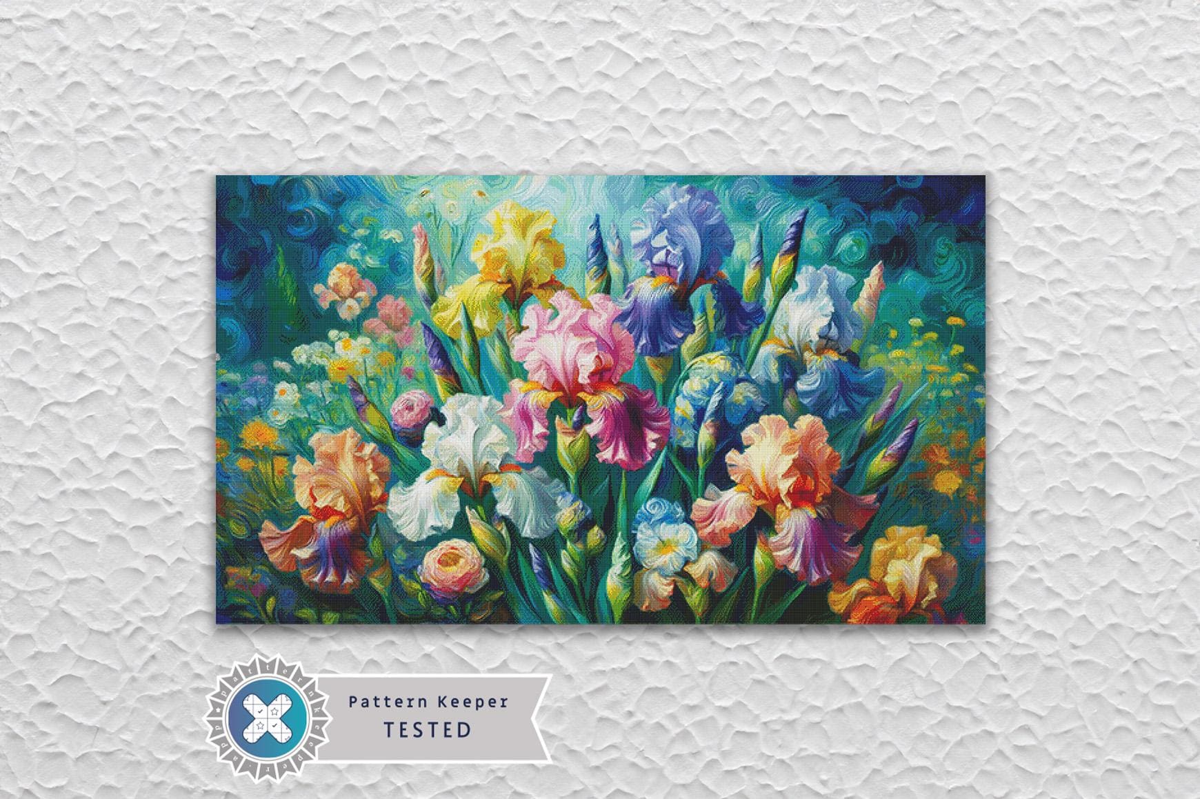 MAX COLORS Iris Flower Full Coverage Counted Cross Stitch Pattern ...