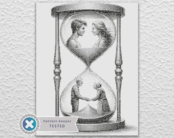 Hourglass Love Monochrome One Color Cross Stitch Pattern Digital PDF Compatible with Pattern Keeper App. Instant Download Printable PDF