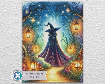 Halloween Hexe Kreuzstichmuster Digitales PDF-Kompatibel mit der Pattern keeper App. Sofortiger Download zum Ausdrucken.