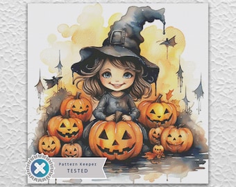 Halloween Hexe Kreuzstichmuster Digitales PDF-Kompatibel mit der Pattern keeper App. Sofortiger Download Druckbare PDF-Datei.