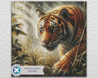 Tiger Full Coverage Counted Cross Stitch Pattern Digital PDF Compatible with Pattern Keeper App. Instant Download Printable.