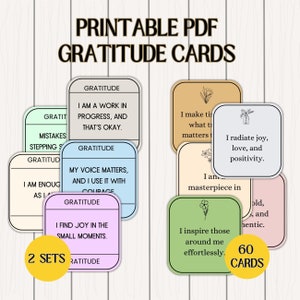 Melhore seu humor: conjunto de cartas da Lei da Atração - Cartões de gratidão para impressão para manifestar abundância, download instantâneo em PDF