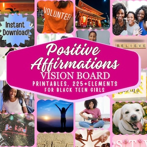 Vision Board Printables für Teenager Mädchen - 225+ inspirierende Bilder, Positive Affirmationen, Phasen, kraftvolle Wörter, A4 PDF Sofort-Download.