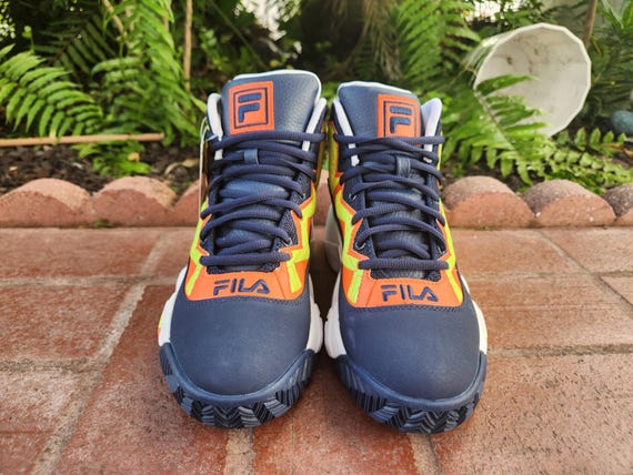 FILA MB Mens Basketball Shoes Navy Blue Orange Neon Green  display picture 2