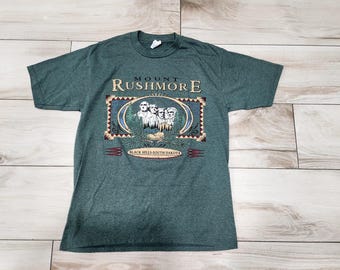 Vtg Mt Rushmore Shirt Mens L Grey Prairie Mountain USA Graphic 90s Jerzees