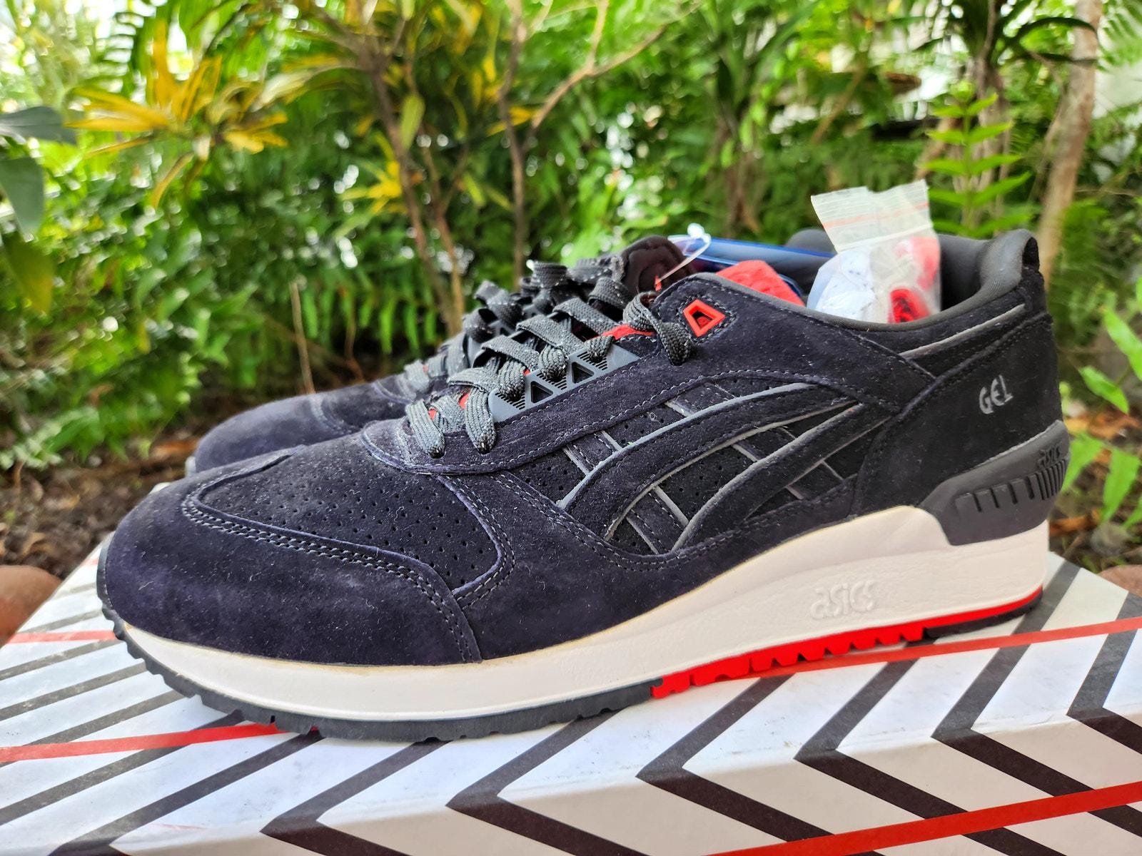 Asics Men\'s Navy Suede High-Top Sneakers with Red Stripes and White Laces Shop ASICS JAPAN S selection Starting at ₹6,499 Available  main image 2