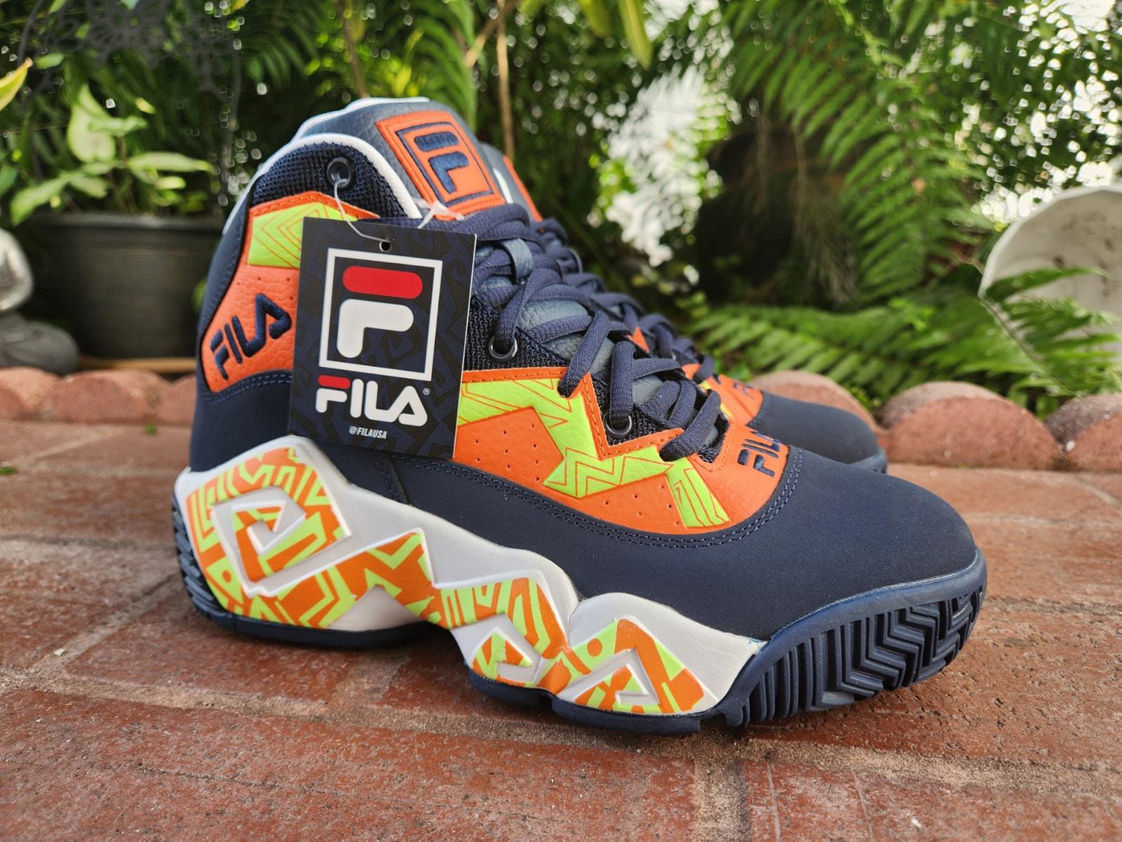 FILA MB Mens Basketball Shoes Navy Blue Orange Neon Green  display picture 1