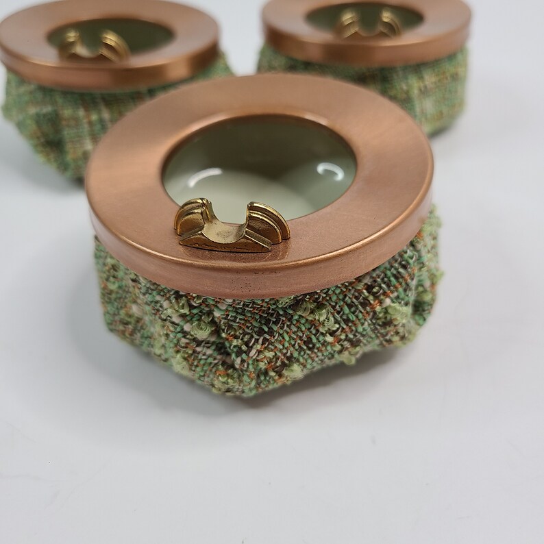 Vintage Bean Bag Ashtrays Three Pieces Copper Rim Tweed Etsy