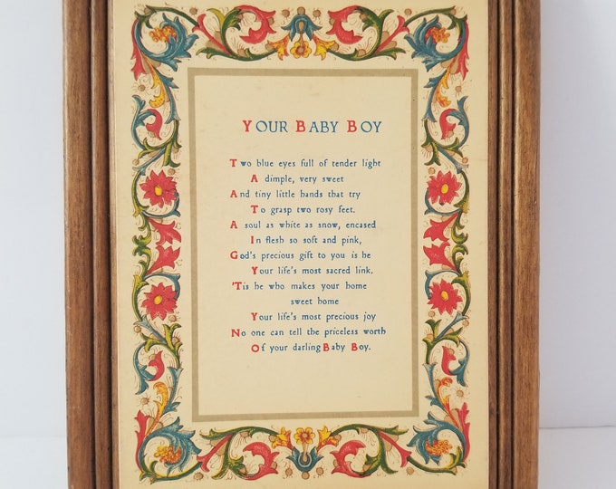 Vintage your Baby Boy Poem Plaque Wooden Cape Craftsmen Inc Baby Boy