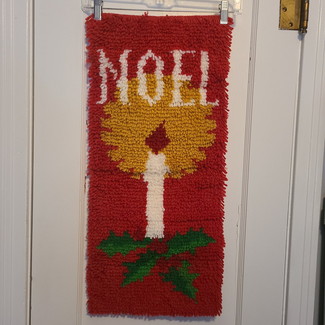Vintage Noel Candle Latch Hook Wall Hanging, Wall Decor, Christmas Kitsch Etsy