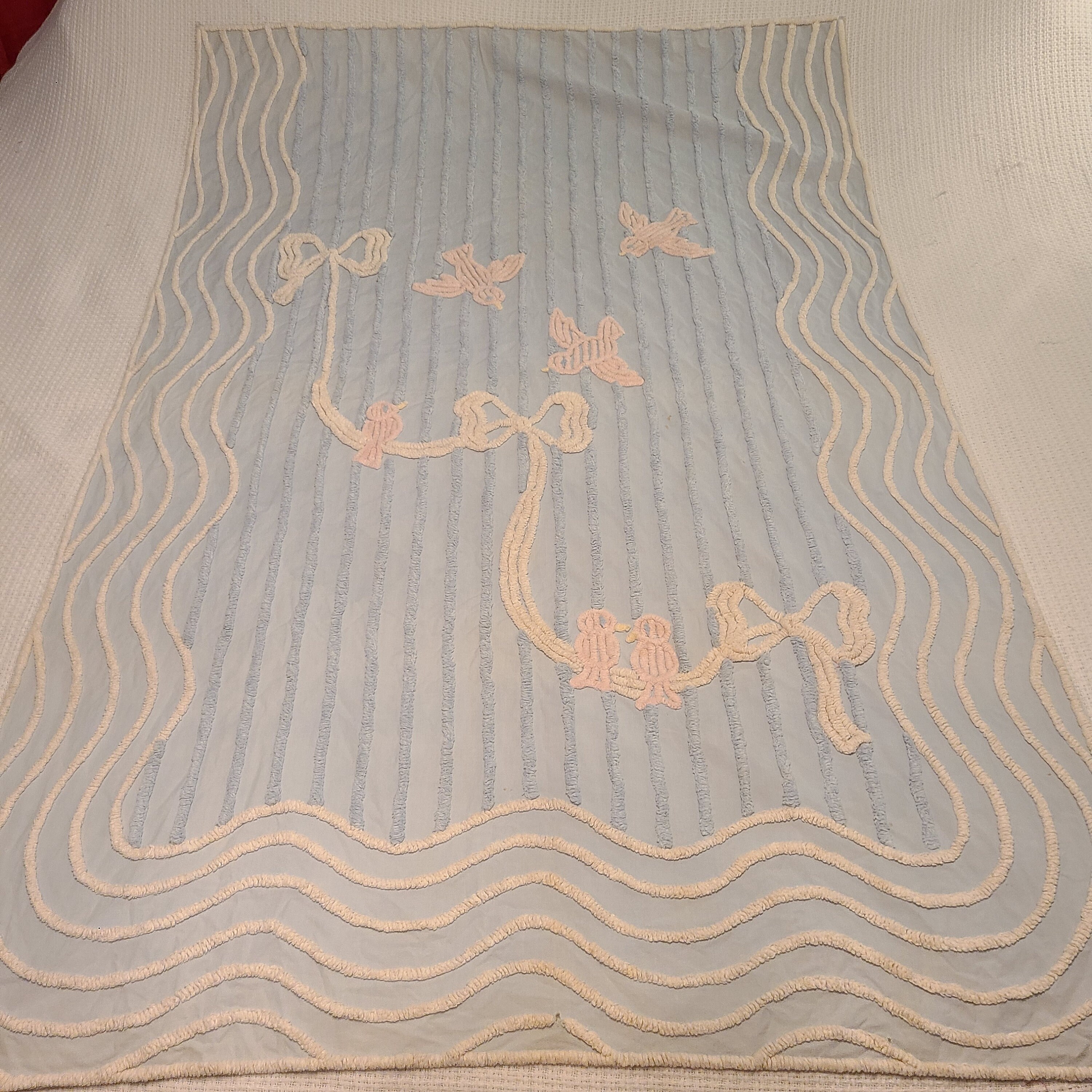 Vintage Chenille Baby Blanket Light Blue With Pink Birds and Etsy