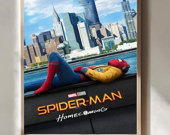 Spider-Man Homecoming poster, Marvel superhelden muurdecoratie, Tom Holland Yellow Jacket koptelefoon print, MCU NYC skyline bioscoopdecoratie cadeau