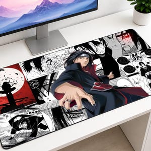 Itachi Uchiha Mouse Pad, Naruto Shippuden Desk Mat, Akatsuki Anime Gaming Mousepad, XXL Extended Keyboard Pad, Manga Fan Gift