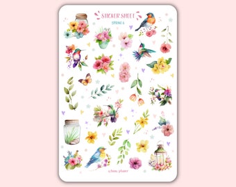 Sticker Sheet - SPRING | Scrapbooking Stickers, Bullet Journal Stickers, Planner Stickers, Spring Sticker, Flowers Stickers, Bullet Journal