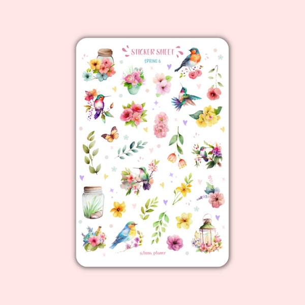 Sticker Sheet - SPRING | Scrapbooking Stickers, Bullet Journal Stickers, Planner Stickers, Spring Sticker, Flowers Stickers, Bullet Journal