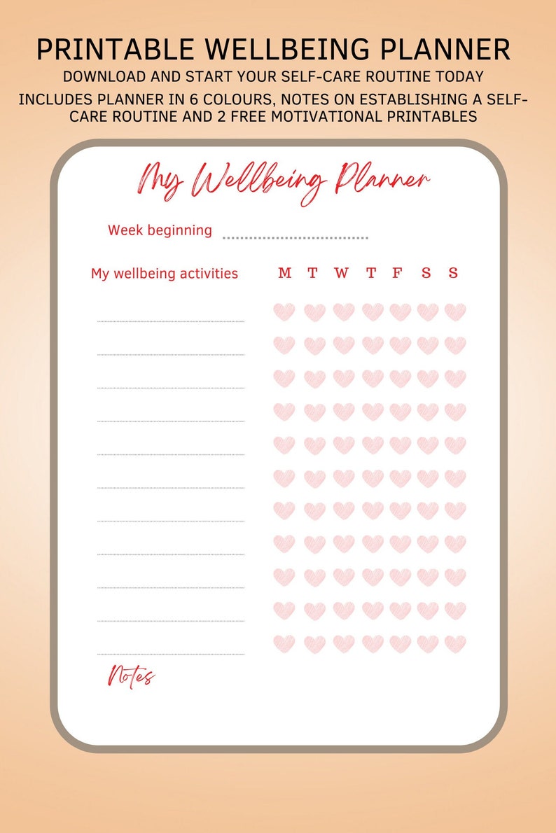 Wellbeing Planner, Printable PDF Self-care Checklist, To-do List, A4, 6 ...
