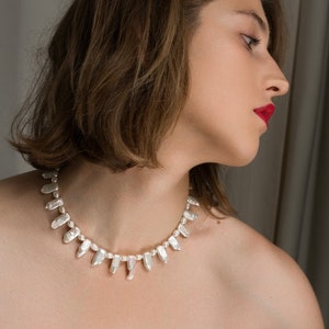 Fancy pearl necklace, baroque pearls, evening necklace image 1