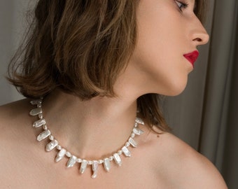 Fancy pearl necklace, baroque pearls, evening necklace