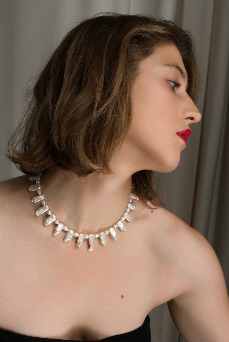 Fancy pearl necklace, baroque pearls, evening necklace image 1