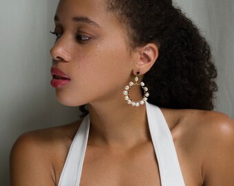 French style big pearl earrings, big circle earrings, made in France, handmade jewellery