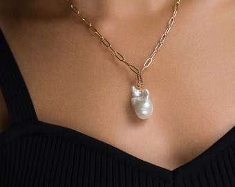 Large  Baroque pearl necklace, unisex necklace, made in France , cultured pearls