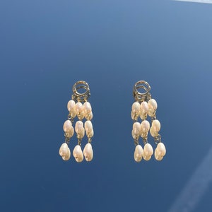 Boucles d'oreilles en perles 3 lignes, boucles d'oreilles plaquées or, boucles d'oreilles de mariée, boucles d'oreilles de mariage image 4