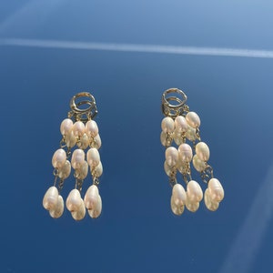 3 line pearl earrings, gold plated earrings, bridal earrings, wedding earrings image 3