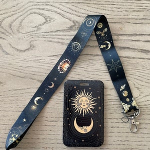 Astrological Sun and Moon lanyard and badge holder. Boho lanyard and ID Holder. Sun and moon.