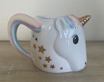 cupcakes and cartwheels Unicorn Coffee Mug, Rainbow Head