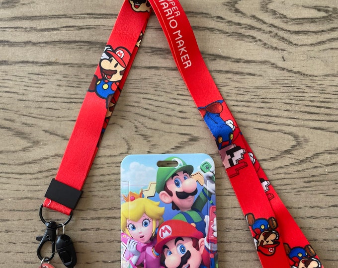 Super Mario Lanyard With Badge Holder. Super Mario Video Game Lanyard. Mario, Luigi and Princess