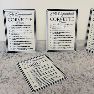 Ten Commandments of Corvette Owners Metal Sign, Garage, Man Cave