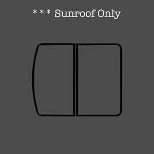 Puede incluir: Un dibujo en blanco y negro de un techo solar en un coche. El dibujo muestra el techo solar abierto, con dos paneles deslizándose hacia atrás.