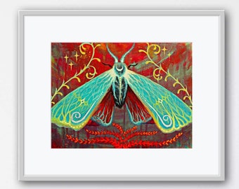Moon Moth - Art Print / Butterfly Art / Moth Art / 5x7, 8x10 inch Print
