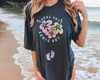 Suns Out Bumps Out Sommer Strand Schwangerschaft Ankündigung Shirt Urlaub Kreuzfahrt Mutterschaft T-Shirt 4. Juli Vierte Baby Reveal Tee Geschenk