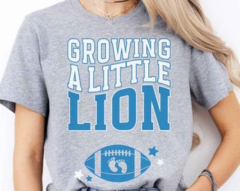 Detroit Football Pregnancy Shirt Growing a Little Lion Baby Boy Announcement Tee Expecting Mom Gift Sports Pregnancy Reveal to Husband