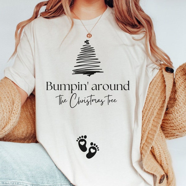 Christmas Pregnancy Announcement shirt, Bumpin around the Christmas tree maternity t-shirt, Funny Baby reveal tshirt to family