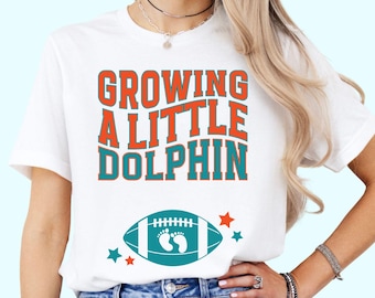 Miami Football Pregnancy Announcement Shirt Growing a Little Dolphin Sports Pregnancy Baby Reveal Expecting Mom Tee Florida Game Day Husband