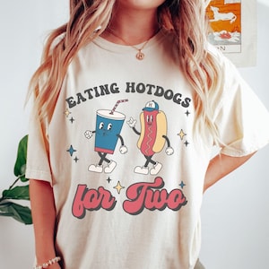 Comfort Colors Eating for two Pregnancy Announcement shirt Eating Hot Dogs for two Shirt, Retro Baseball Maternity Shirt, Baby Reveal Gift