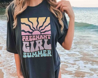 Pregnant Girl Summer Shirt Comfort Colors Beach Pregnancy Announcement T-Shirt Summer Pregnancy Shirt