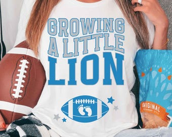 Detroit Football Pregnancy Shirt Growing a Little Lion Baby Boy Announcement Tee Expecting Mom Gift Sports Pregnancy Reveal to Husband