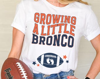Growing a little Bronco Fan Loading T-Shirt, Denver Football Pregnancy Announcement Maternity Shirt Game Day Baby Reveal Sports Fan