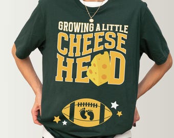 Green Bay Football Pregnancy Announcement Shirt Growing a Little CheesyHead Baby Reveal Expecting Mom Football Tee