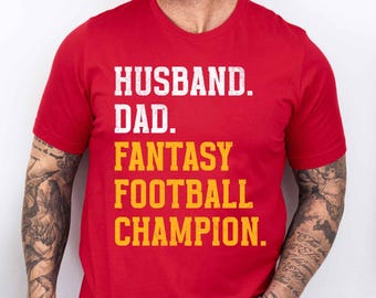 Dad Husband Fantasy Football Champion Shirt, Kansas City Football Fan Tee, Funny Red and Gold Game Day T Shirt for Men and Fathers Day Gift