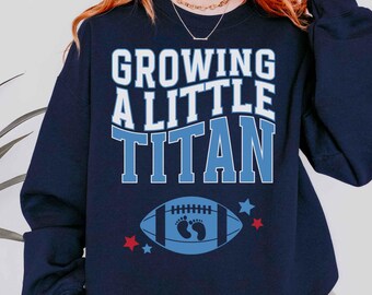 Tennessee Football Pregnancy Sweatshirt Growing A Little Titan Baby Announcement Mom To Be Crewneck Tennessee Fan Reveal to Husband