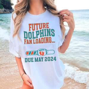 Koszulka z ogłoszeniem ciąży w Miami Dolphins Football Baby Reveal Top Florida Game Day Maternity Outfit Baby Shower Sports Fan T-shirt