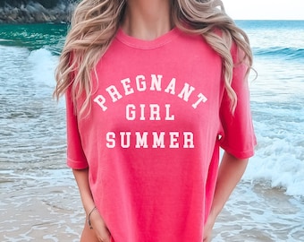 Pregnant Girl Summer Shirt Comfort Colors Beach Pregnancy Announcement T-Shirt Summer Pregnancy Shirt