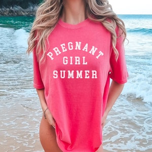 Pregnant Girl Summer Shirt Comfort Colors Beach Pregnancy Announcement T-Shirt Summer Pregnancy Shirt