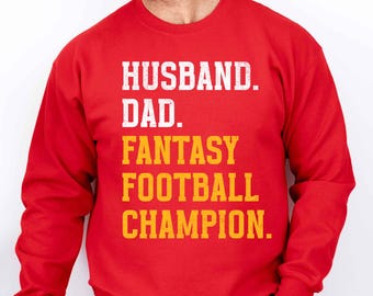 Dad Husband Fantasy Football Champion Sweatshirt, Kansas City Football Crewneck, Funny Red Gold Game Day Sweater for Men, Fathers Day Gift